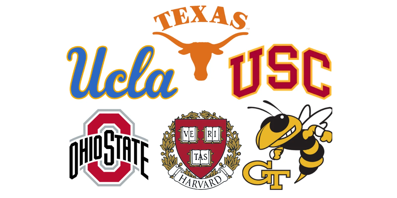 Logos of universities with differing AP credit policies including Texas, UCLA, USC, Ohio State, Harvard, and Georgia Tech