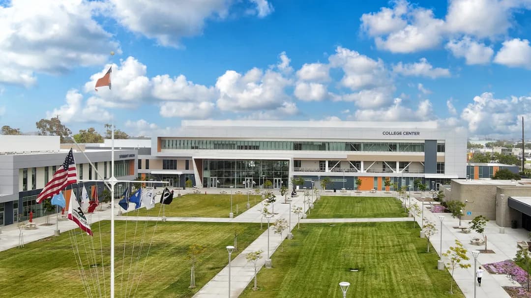 Orange Coast College's lawn and new College Center building in Costa Mesa