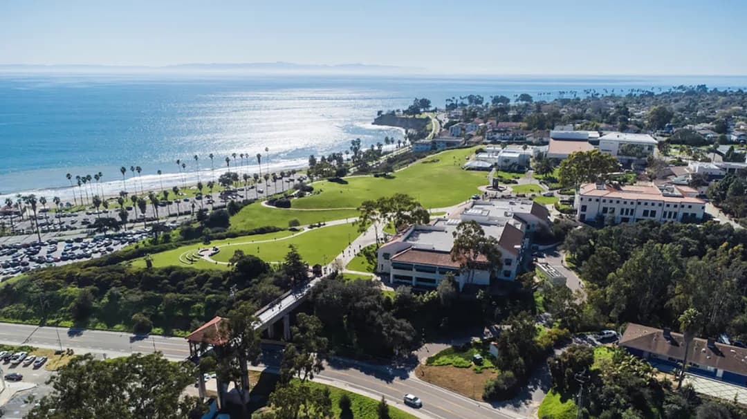 Aerial view of Santa Barbara City College on the bluff above the Pacific Ocean