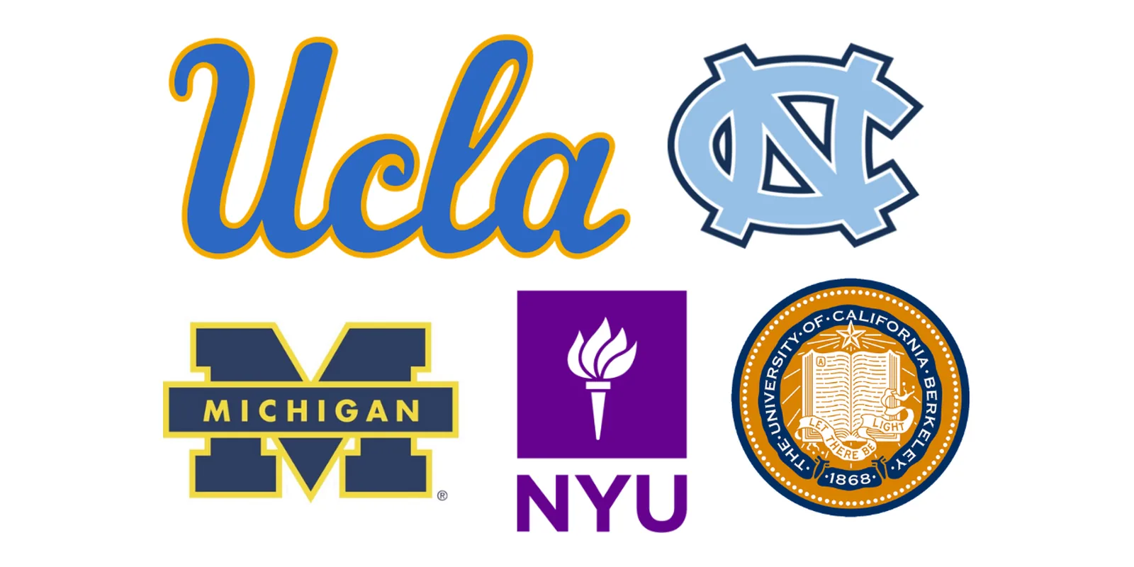 Logos of UCLA, UNC Chapel Hill, Michigan, NYU, and UC Berkeley