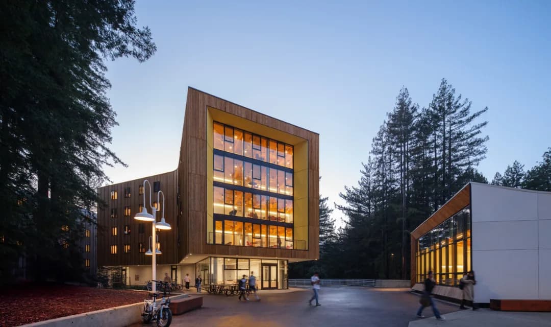 Modern student housing among the redwoods at UC Santa Cruz