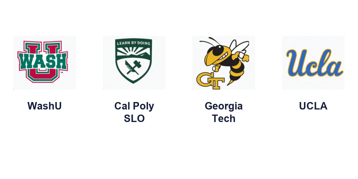 WashU, Cal Poly SLO, Georgia Tech, and UCLA logos