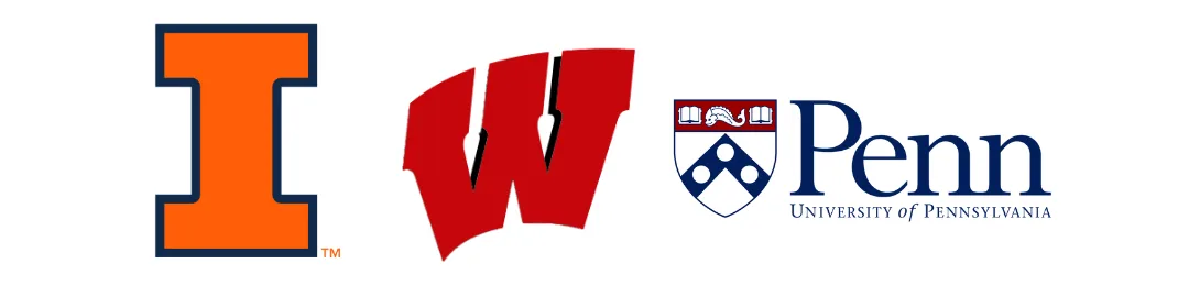 Logos of top actuarial science schools: Illinois, Wisconsin, and Penn