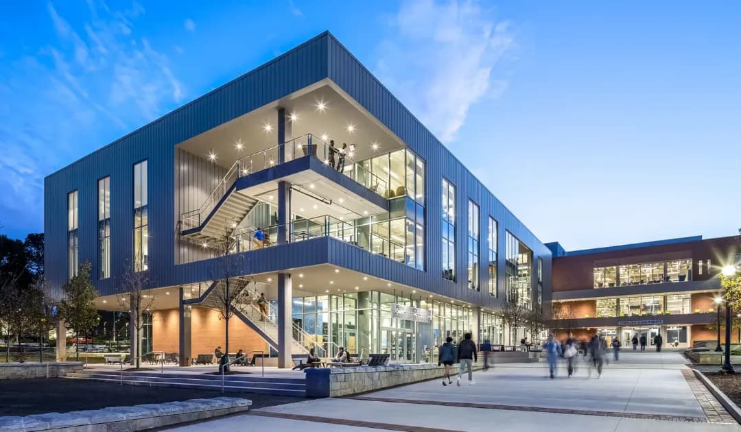 A modern glass academic building at Georgia Tech in Atlanta