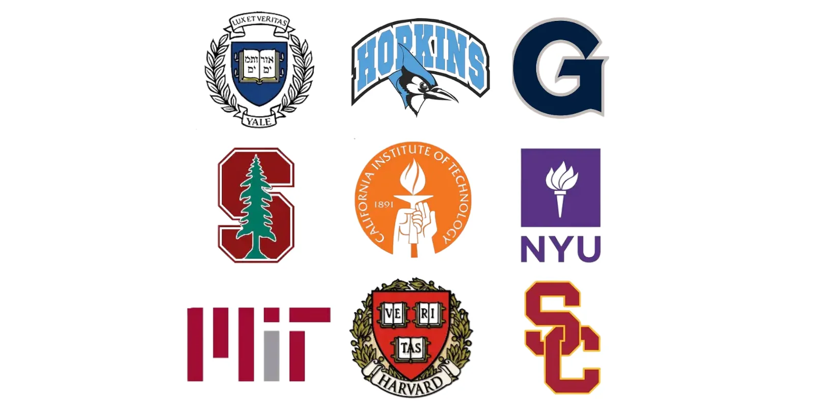 Logos of universities with the most expensive housing including Yale, Johns Hopkins, Georgetown, Stanford, Caltech, NYU, MIT, Harvard, and USC