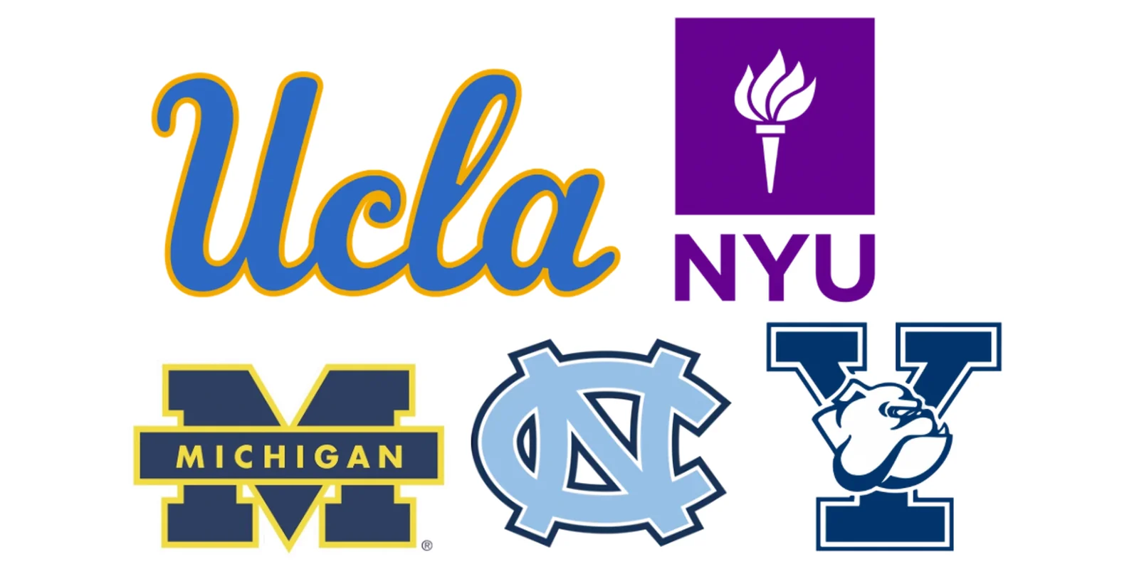 Logos of UCLA, NYU, Michigan, UNC Chapel Hill, and Yale