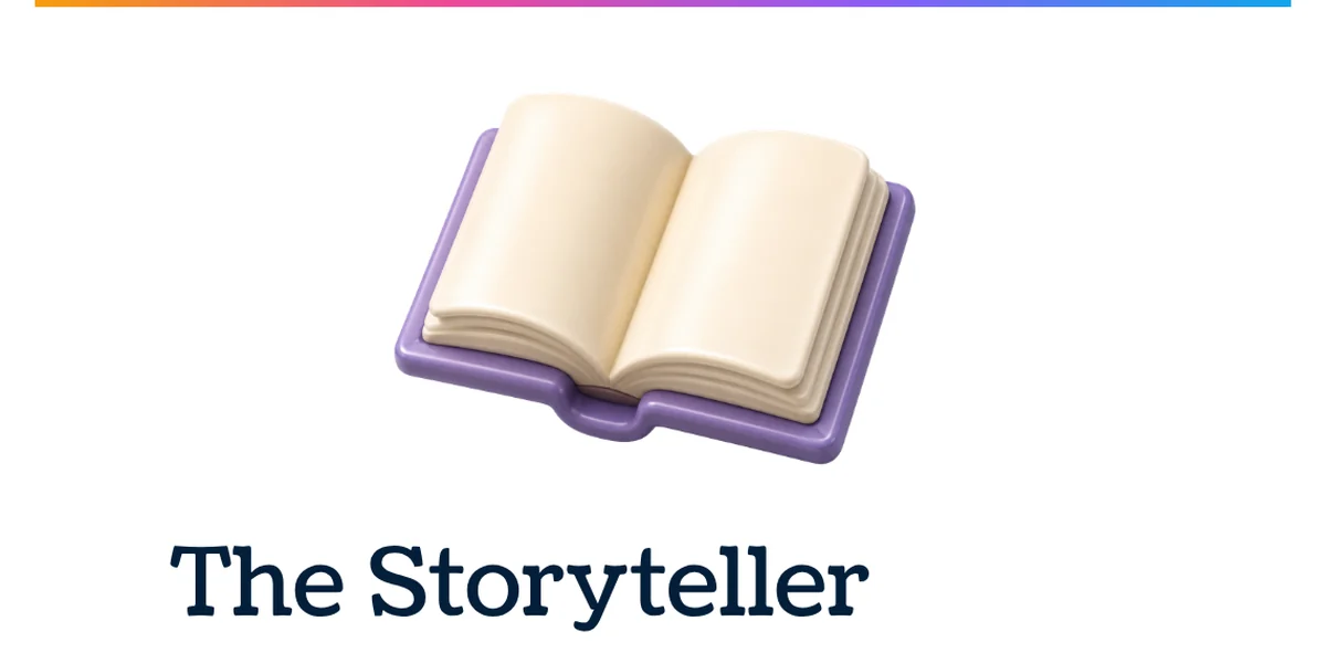 The Storyteller, represented by an open book