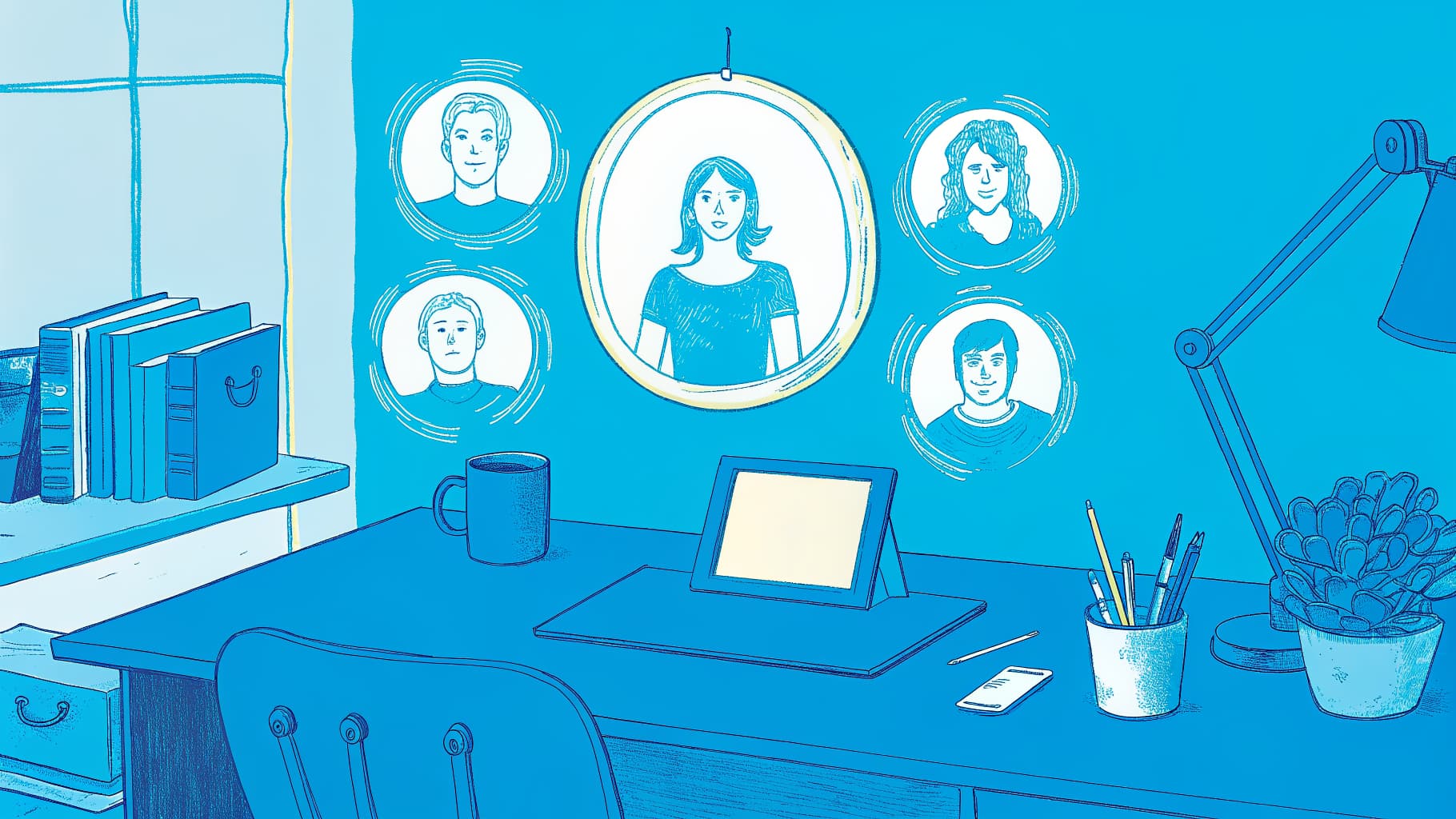 Four transfer student types illustrated as connected profile icons on a desk workspace