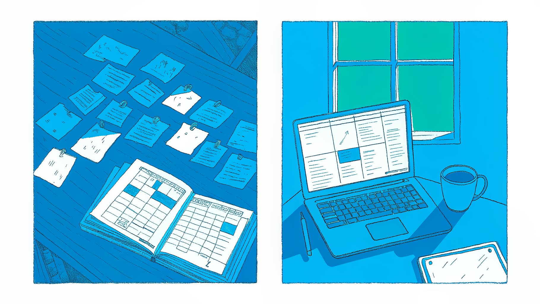 Scattered course lookup pages versus a structured semester-by-semester transfer plan on laptop